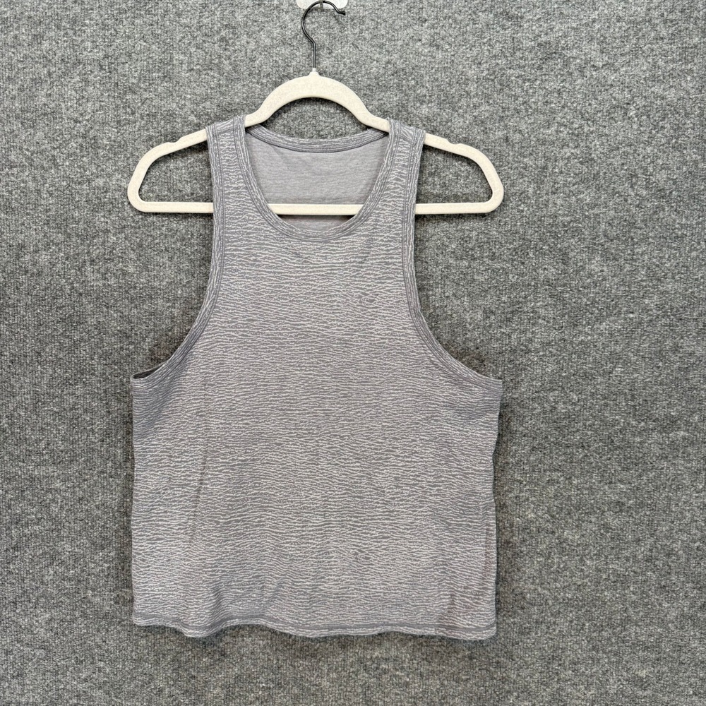Lululemon Love Tank Top Women‎ 4 Gray Textured Stripe Racerback Yoga Activewear